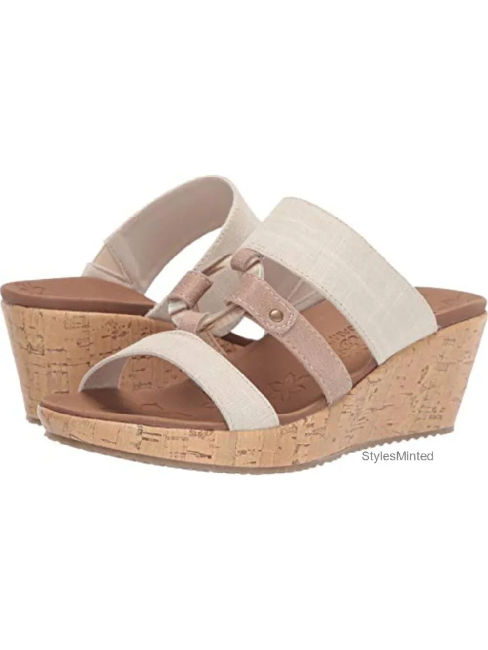Women's Wedge Sandals with Woven Canvas Upper Cork Heel Slip On